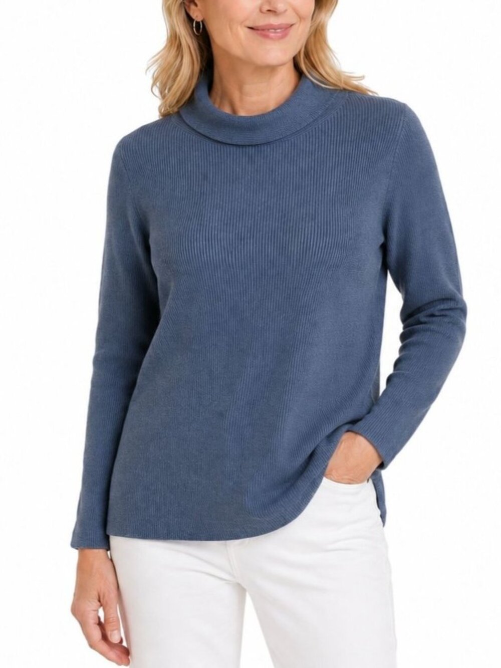 J Jill Sweater Womens XS Petite Blue Cowl Neck Heather Artsy Minimalist Scandi